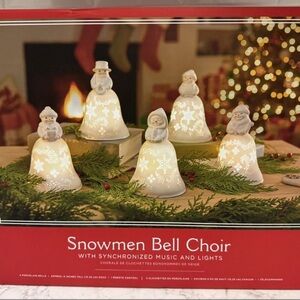 Hallmark Snowmen Bell Choir Synchronized Music Lights Porcelain Figurines